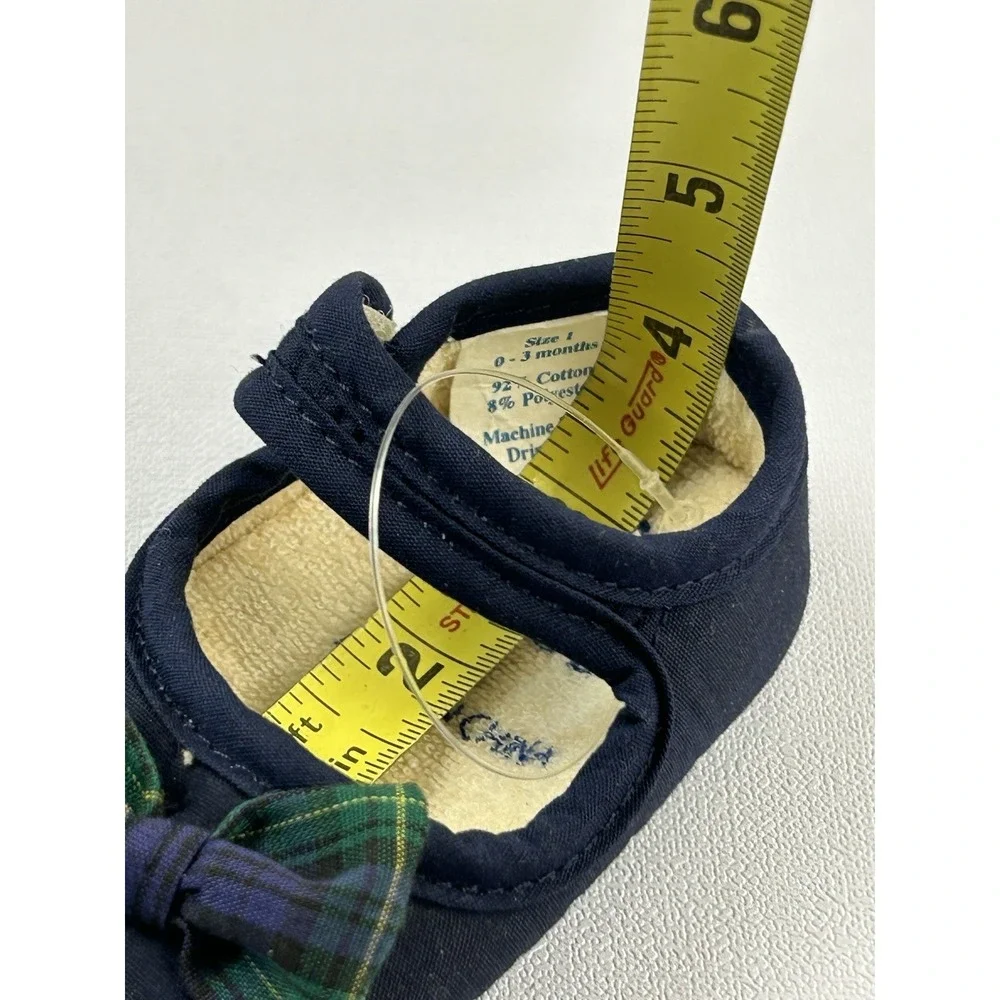 Vintage Kids Baby Mary Jane Shoes Navy Plaid Bow Kids II 0-3 Months Preppy